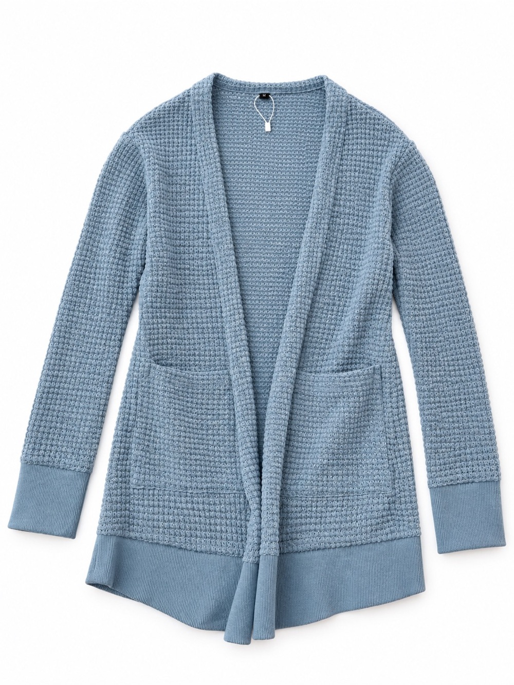 Light Blue Open-Front Waffle Knit Women's Cardigan